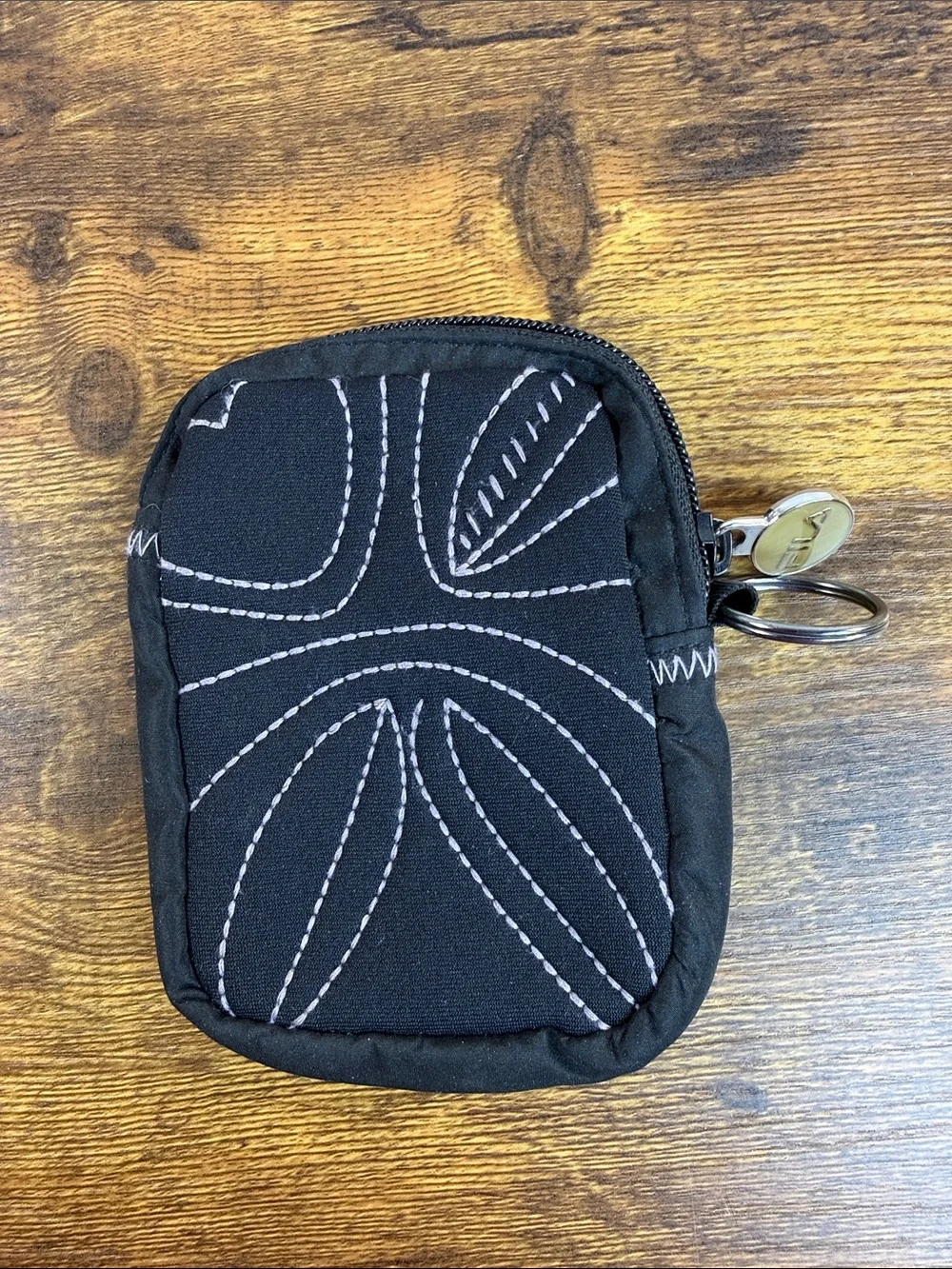 Black Quilted Key Pouch with Stitch Detail